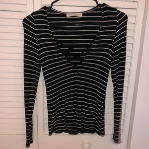 Lace Up Black and White Stripes Long Sleeve